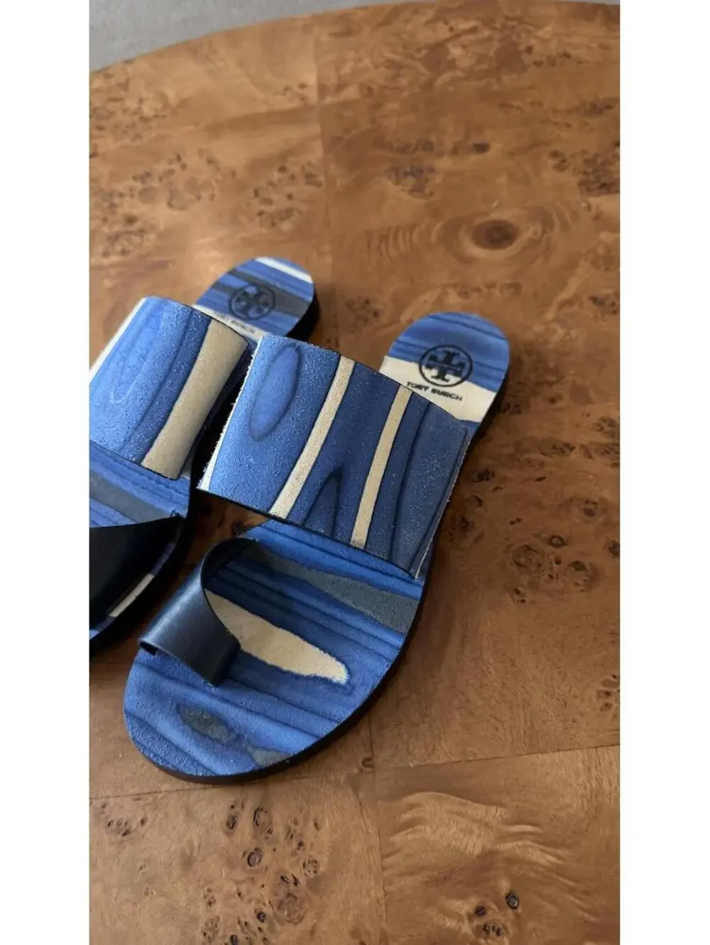Tory Burch Blue Striped Slide Sandals Size 9
